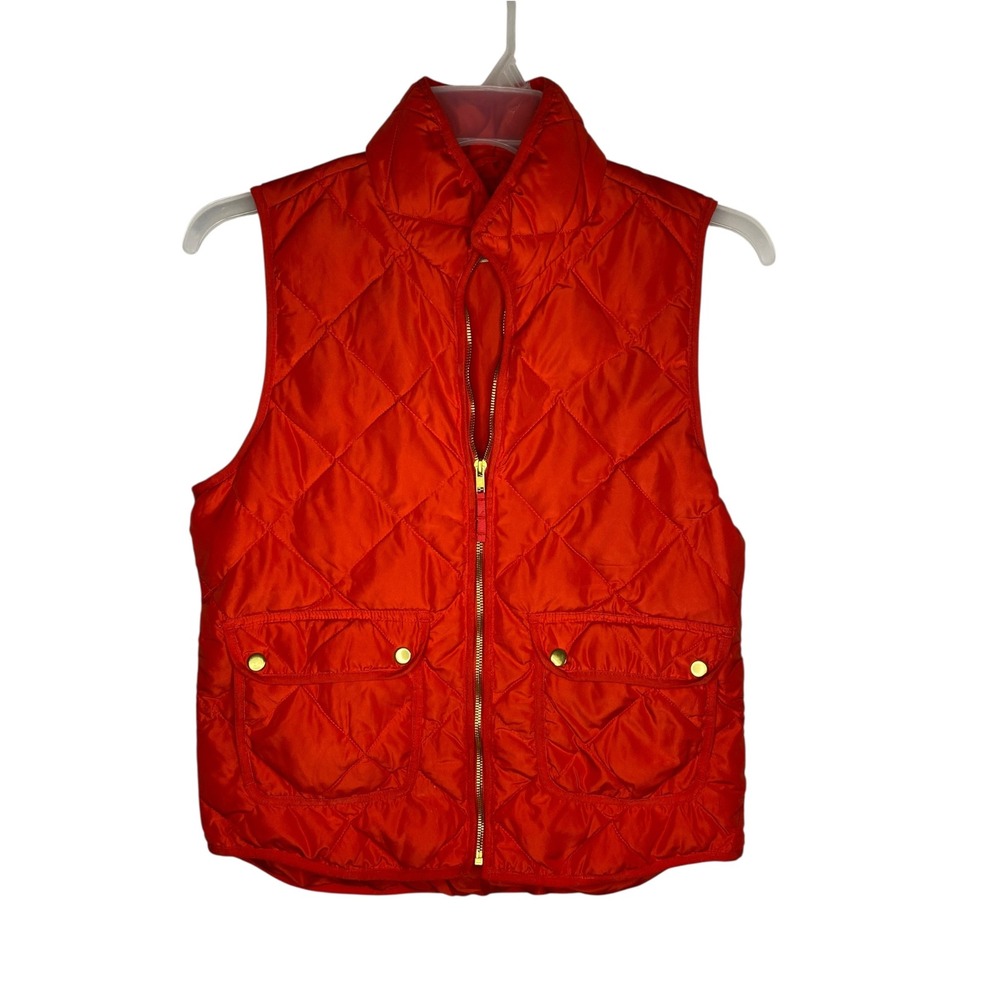 Woolrich Womens Orange Quilted Puffer Duck Down Vest Zip Front Snap Pockets